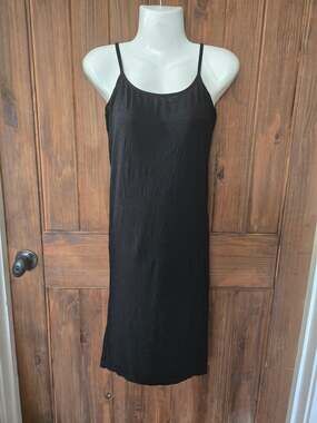 Black Spaghetti Strap Midi Dress XL Minimalist Stretch Slip Dress